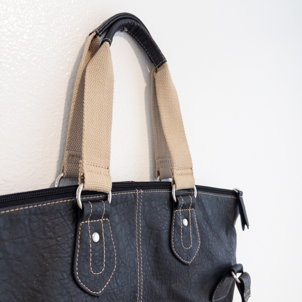 American Eagle Tote Bag Womens OS Black Faux Leather Slouchy Hobo Shoulder Bag - Picture 6 of 13